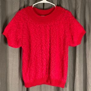 Vintage red nubby knit lightweight short sleeve sweater